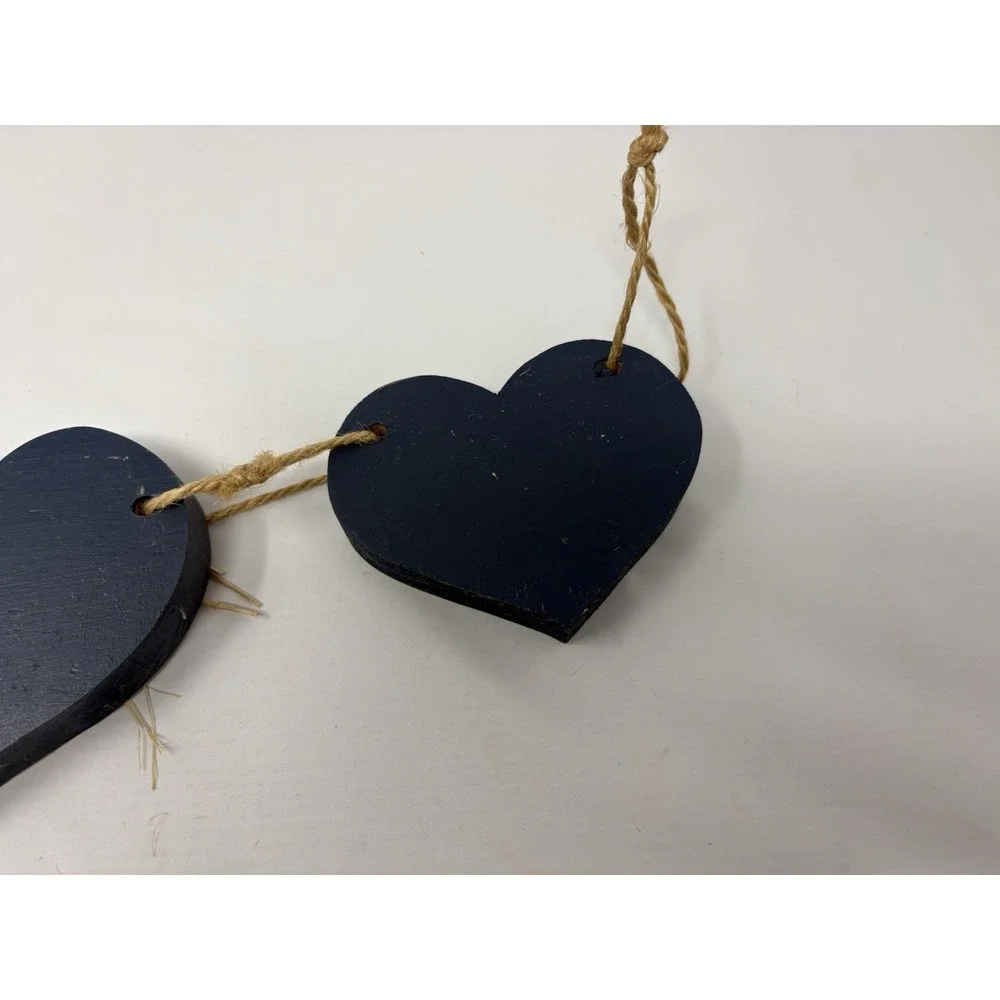 Vintage Wooden Blue Heart Garland Wall Hanging Country Cottage Moms 90's Kitchen
